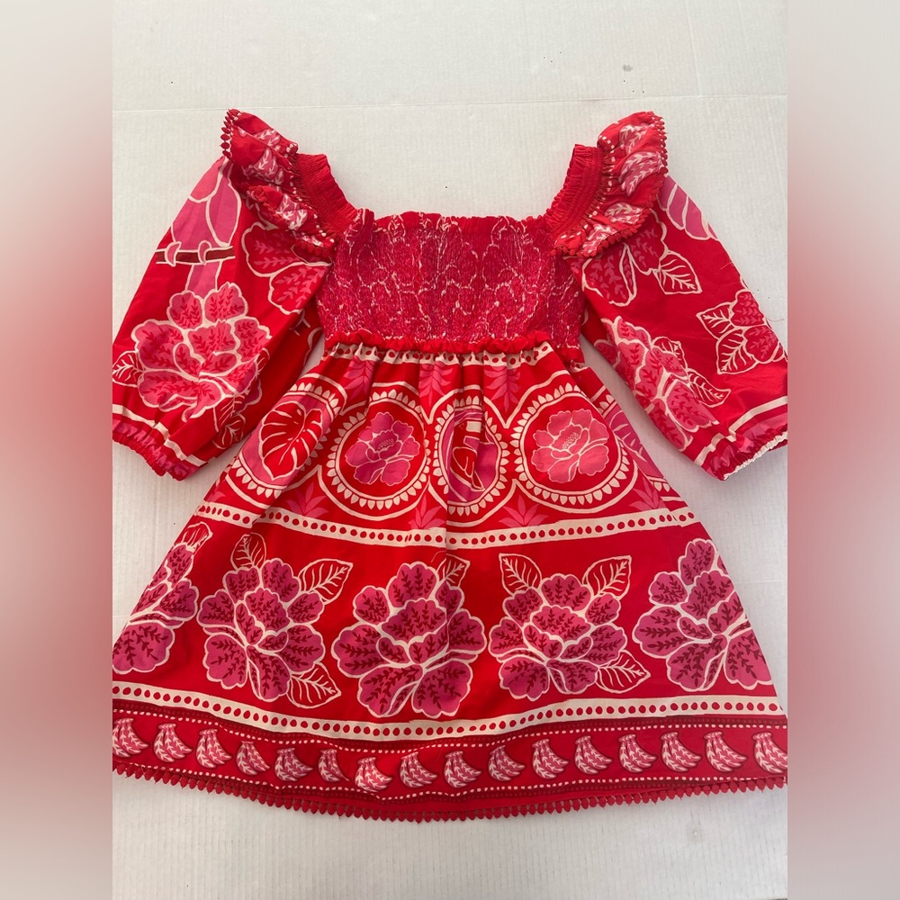 Farm Rio Summer Sunrise Puff Sleeve Tropical Mini Dress Size Medium NWT - Picture 3 of 4